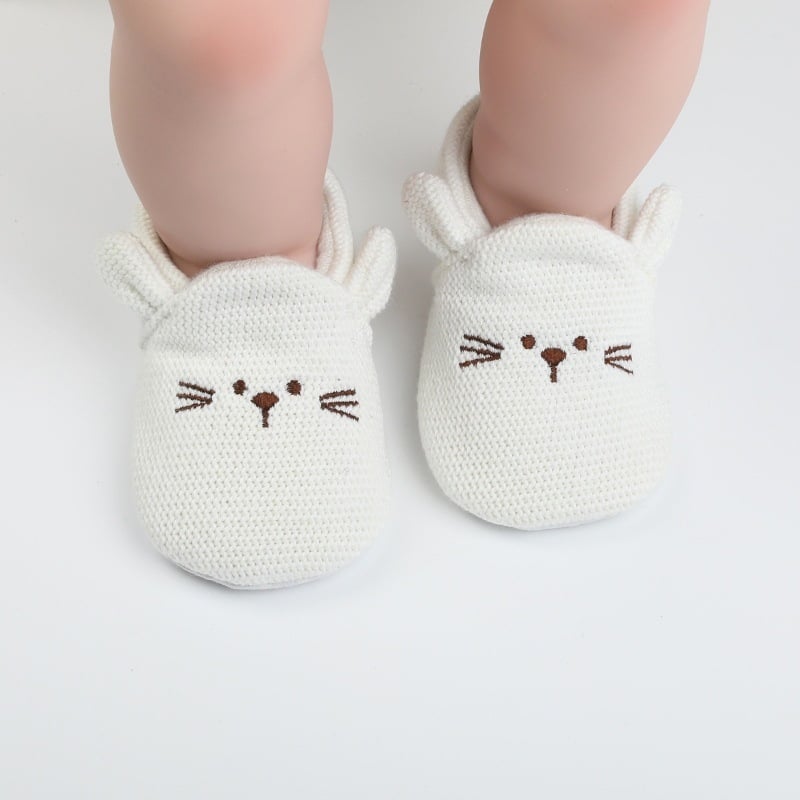 Pantofi pentru bebeluși pentru învățarea mersului, partea superioară tricotată, model cartoon, talpă antiaderentă moale, 12–36 de luni