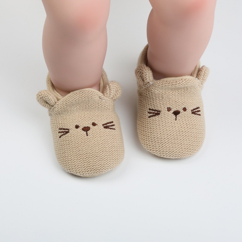 Pantofi pentru bebeluși pentru învățarea mersului, partea superioară tricotată, model cartoon, talpă antiaderentă moale, 12–36 de luni