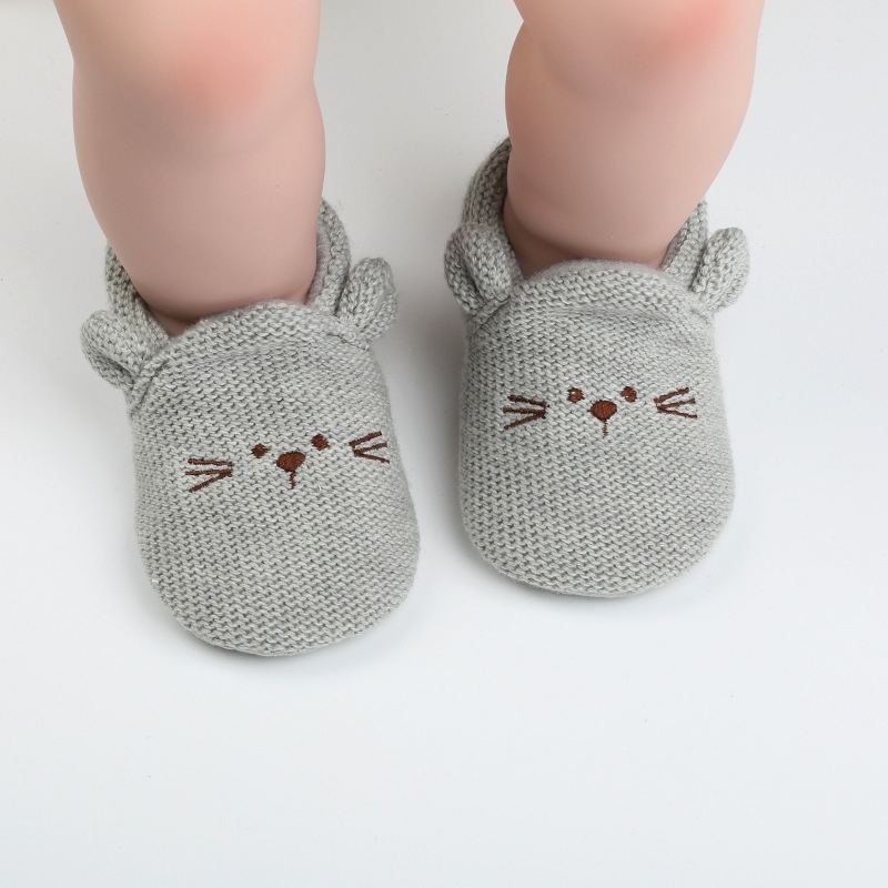 Pantofi pentru bebeluși pentru învățarea mersului, partea superioară tricotată, model cartoon, talpă antiaderentă moale, 12–36 de luni