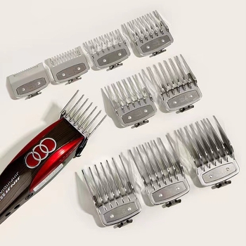 Set de tuns electric Platinum Fly, zece piese, cu pieptene limitator și lamă electroplacată, greutate 308 g