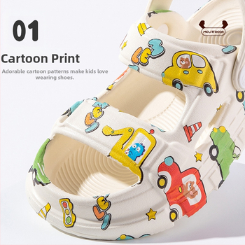 Bērnu pludmales čības ar karikatūras drukas motīvu, EVA augšdaļa un zole, vecums 7–16, vasara