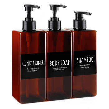 Set od tri bočice s pumpom za pranje i njegu — plastične bočice s sitotiskom, model DR500-40