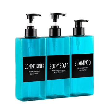 Set od tri bočice s pumpom za pranje i njegu — plastične bočice s sitotiskom, model DR500-40