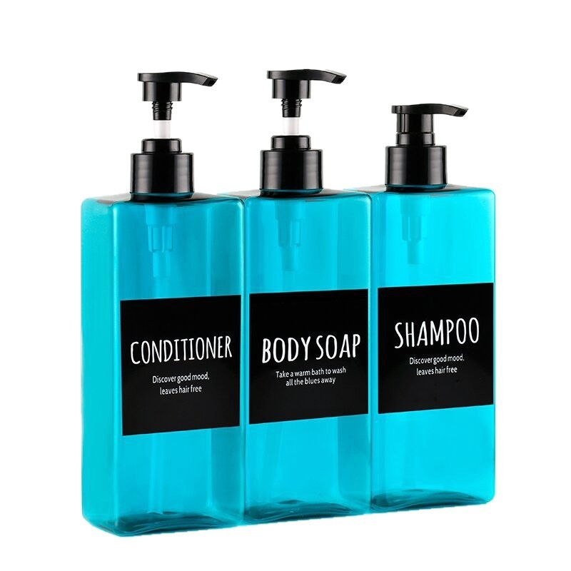 Set od tri bočice s pumpom za pranje i njegu — plastične bočice s sitotiskom, model DR500-40