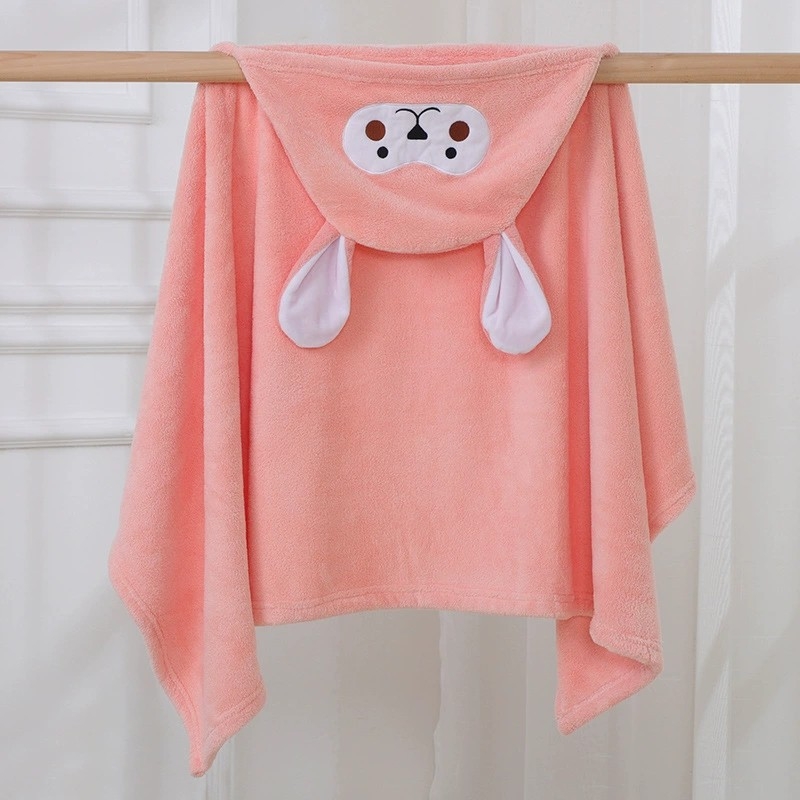 Vaikų rankšluostis su gobtuvu – koralo veliūras, 150D, sugėrimas 0–5 s, Prekės ženklas: Fishing ye, tinka kūdikiams ir vaikams