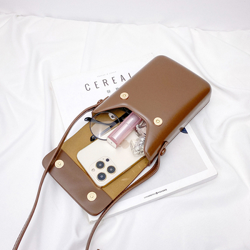 Κάθετη τετράγωνη crossbody τσάντα με καπάκι, PU υλικό, θήκη για κινητό, αστικός σχεδιασμός