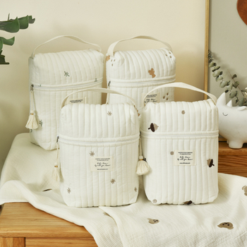 Geantă maternă pentru biberon și scutece, organizator pentru cărucior cu fermoar, stil 3D, ultra-ușoară (Pink Knight; țesătură din bumbac; model floral)