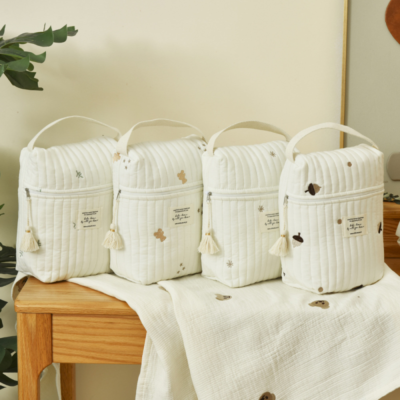 Geantă maternă pentru biberon și scutece, organizator pentru cărucior cu fermoar, stil 3D, ultra-ușoară (Pink Knight; țesătură din bumbac; model floral)