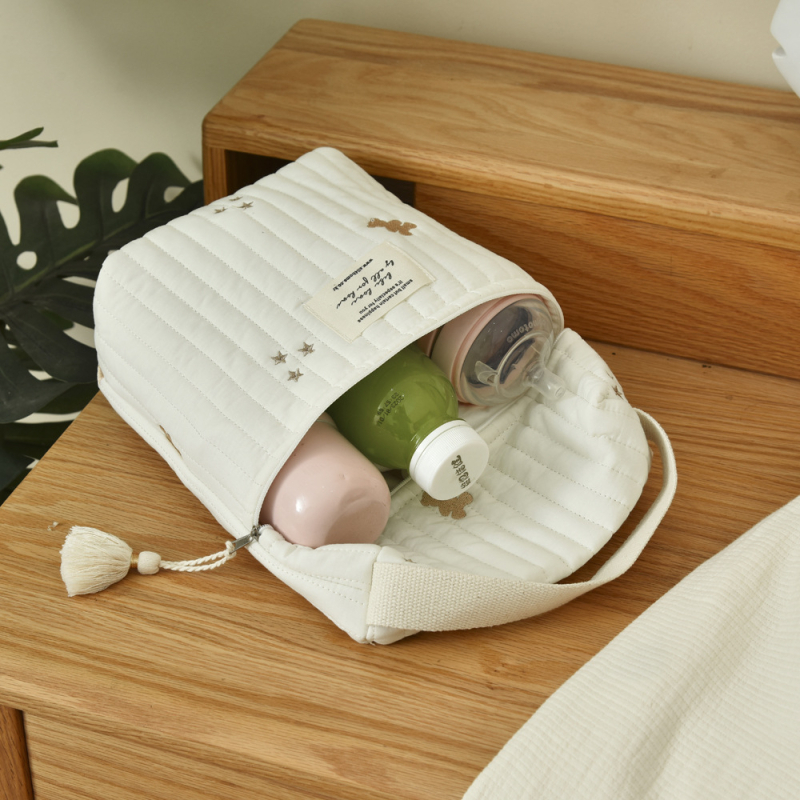 Geantă maternă pentru biberon și scutece, organizator pentru cărucior cu fermoar, stil 3D, ultra-ușoară (Pink Knight; țesătură din bumbac; model floral)