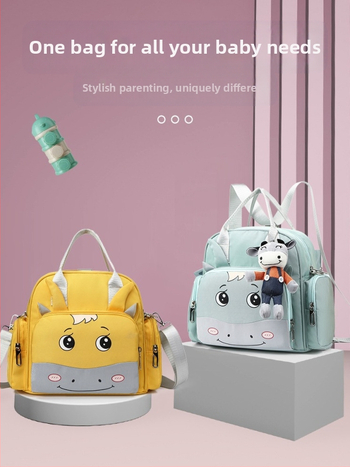 Geantă maternă pentru bebeluș – Nailon, model desene animate, impermeabilă, separare umedă/uscată, capacitate mare