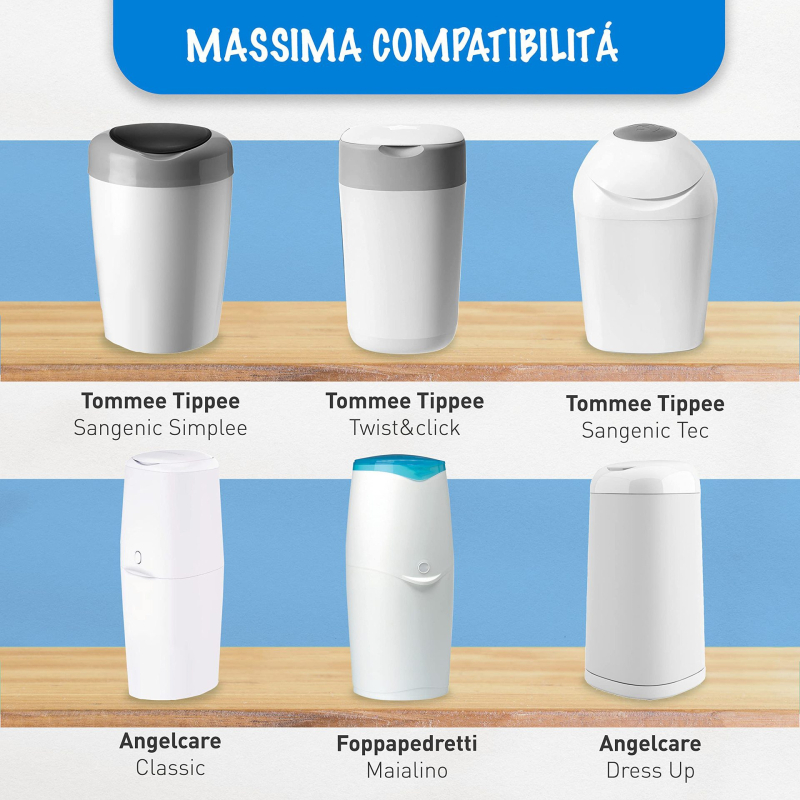 PE sauskelnių šiukšlių dėžei vidinis įdėklas, plokščias burnos, vienkartinis, 72 vnt., įprasto storio, suderinamas su Genie