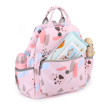 Πολυλειτουργική τσάντα μαμάς από νάιλον με φλοράλ σχέδιο, διαπνέουσα επένδυση από πολυεστέρα, καμπύλη ιμάντας ώμου