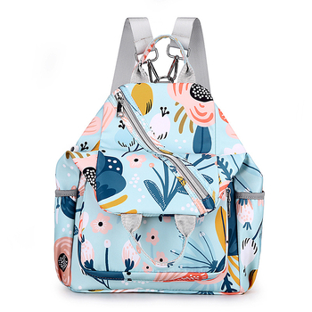 Πολυλειτουργική τσάντα μαμάς από νάιλον με φλοράλ σχέδιο, διαπνέουσα επένδυση από πολυεστέρα, καμπύλη ιμάντας ώμου