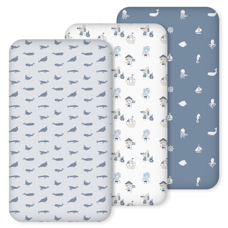 Kūdikių lovytės čiužinio užvalkalas su guma — poliesteris, skaitmeninis spausdinimas, svoris mažiau nei 300 g, šiuolaikiškas minimalistinis stilius