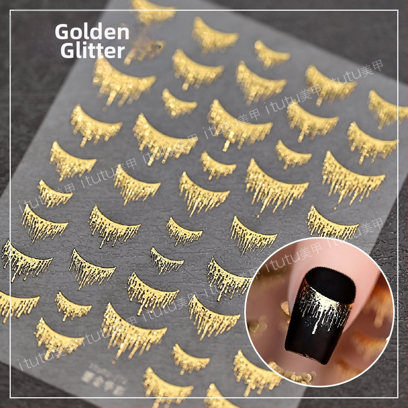 Itutu nagų dailės lipdukai, auksu dengti, spindintis stilius, raštas 791302893