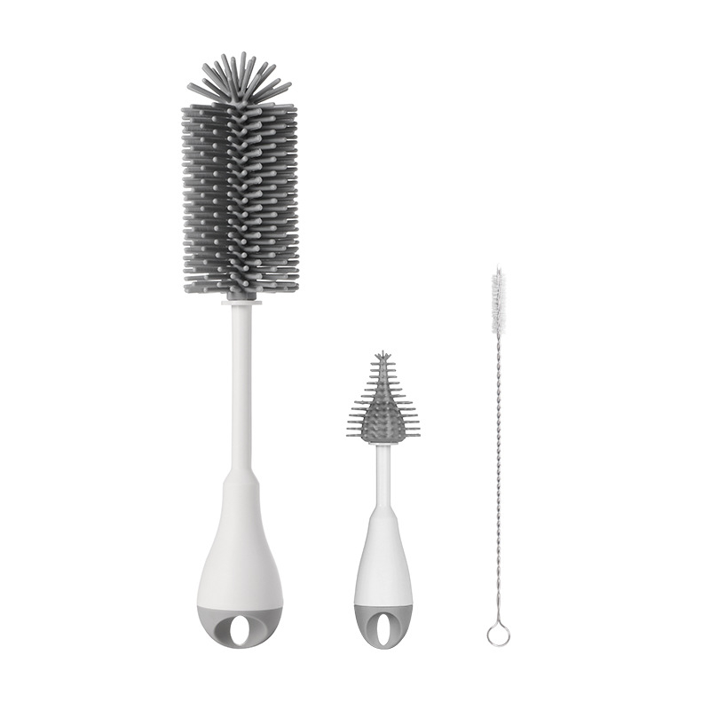 Trys viename silikoninių butelių šepetėlių rinkinys; su spenelio ir šiaudelio šepetėliais; patvarus silikonas ir ABS; 89 g; SAIDAH