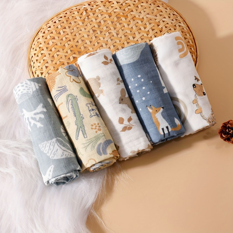 Бебешка кърпа за слюнка от памучна марля, над 95% памук, 5 броя, висока попивност, с десен и печат