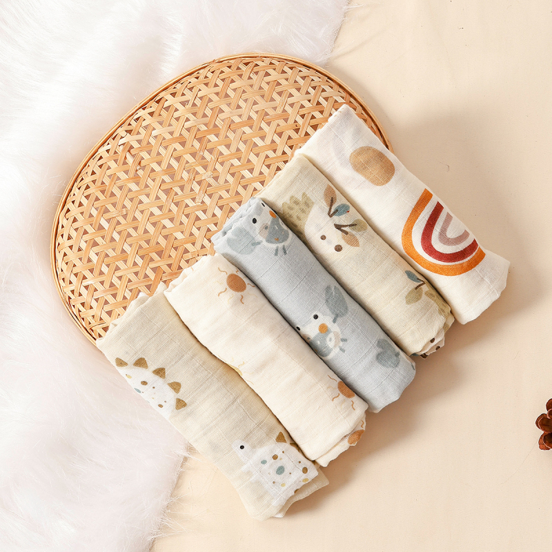 Бебешка кърпа за слюнка от памучна марля, над 95% памук, 5 броя, висока попивност, с десен и печат