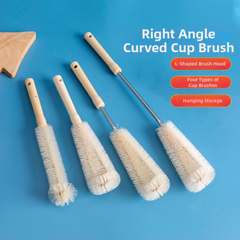 Garas roktura tases tīrīšanas birste ar koka rokturiem un neilona sariem – viengabala komplekts tīrīšanai no tases, pudeles un termosu