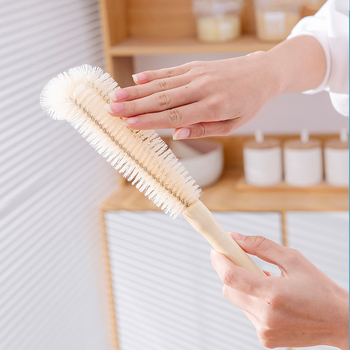 Garas roktura tases tīrīšanas birste ar koka rokturiem un neilona sariem – viengabala komplekts tīrīšanai no tases, pudeles un termosu