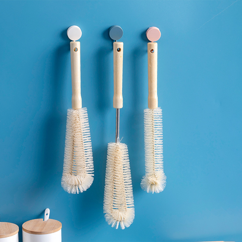 Garas roktura tases tīrīšanas birste ar koka rokturiem un neilona sariem – viengabala komplekts tīrīšanai no tases, pudeles un termosu