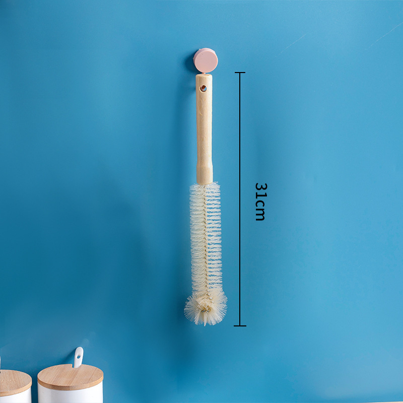 Garas roktura tases tīrīšanas birste ar koka rokturiem un neilona sariem – viengabala komplekts tīrīšanai no tases, pudeles un termosu