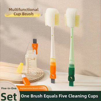 Garā roktura krūžu tīrīšanas birste, 5-1 daudzfunkcionāla sūkļveida tīrīšana krūzēm un pudelēm