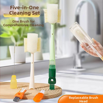 Garā roktura krūžu tīrīšanas birste, 5-1 daudzfunkcionāla sūkļveida tīrīšana krūzēm un pudelēm