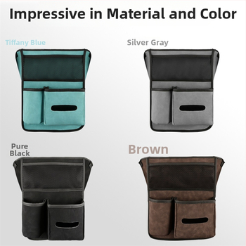 Δερμάτινο κρεμαστό αποθηκευτικό τσανάκι για το εσωτερικό αυτοκινήτου με πλέγμα στην κεντρική κονσόλα και θήκη για ποτήρι νερού — προσαρμόσιμο με εκτύπωση λογότυπου