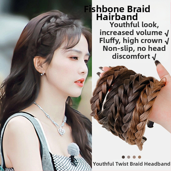 Plaukų juostelė su žuvies kaulo pynimu – rankų darbo plastikinis plaukų aksesuaras moterims, etninis retro stilius, pavasaris 2023