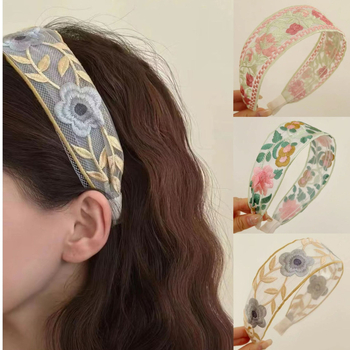 Išsiuvinėta tinklinė nėrinių rožės žiedas plaukų juosta, etninio saldaus stiliaus, rankų darbo audinys, moterims galvos aksesuaras, vasara 2024
