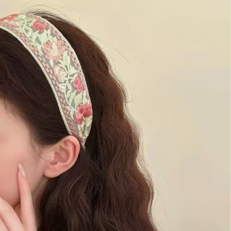 Išsiuvinėta tinklinė nėrinių rožės žiedas plaukų juosta, etninio saldaus stiliaus, rankų darbo audinys, moterims galvos aksesuaras, vasara 2024