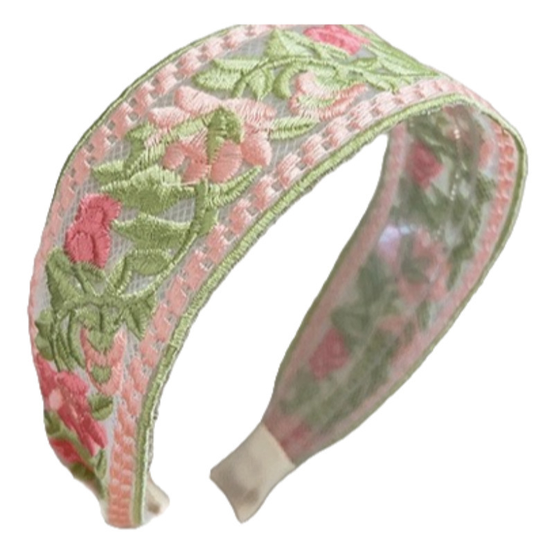 Išsiuvinėta tinklinė nėrinių rožės žiedas plaukų juosta, etninio saldaus stiliaus, rankų darbo audinys, moterims galvos aksesuaras, vasara 2024