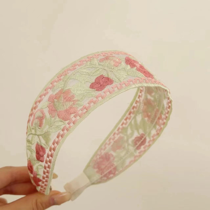 Išsiuvinėta tinklinė nėrinių rožės žiedas plaukų juosta, etninio saldaus stiliaus, rankų darbo audinys, moterims galvos aksesuaras, vasara 2024