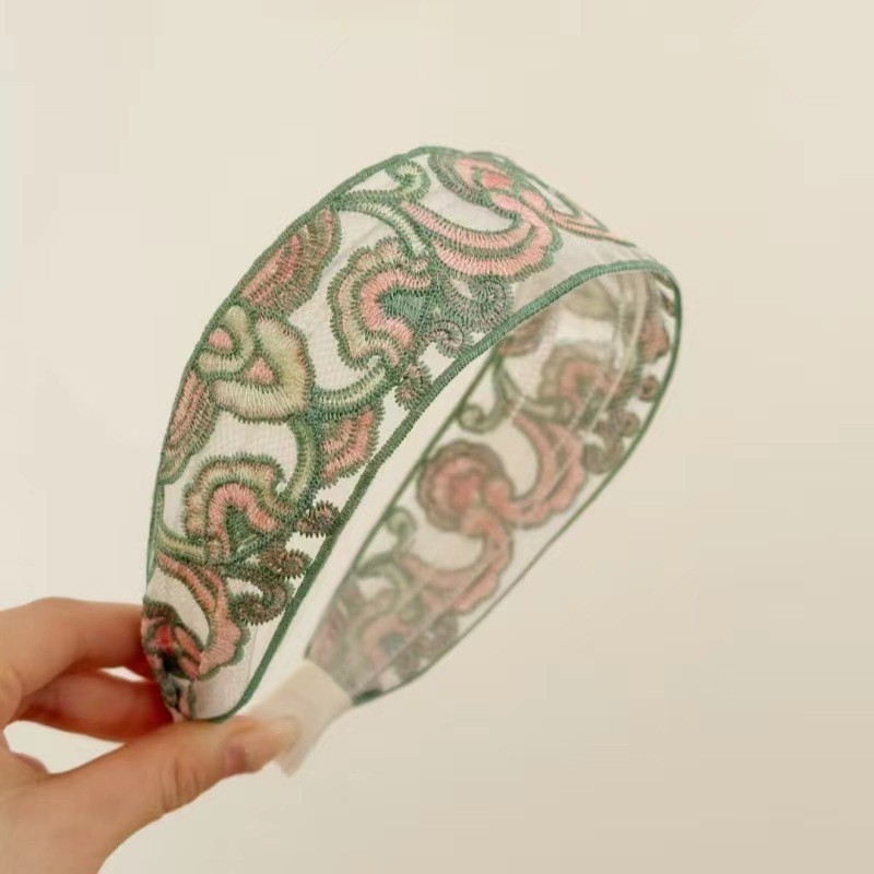 Išsiuvinėta tinklinė nėrinių rožės žiedas plaukų juosta, etninio saldaus stiliaus, rankų darbo audinys, moterims galvos aksesuaras, vasara 2024