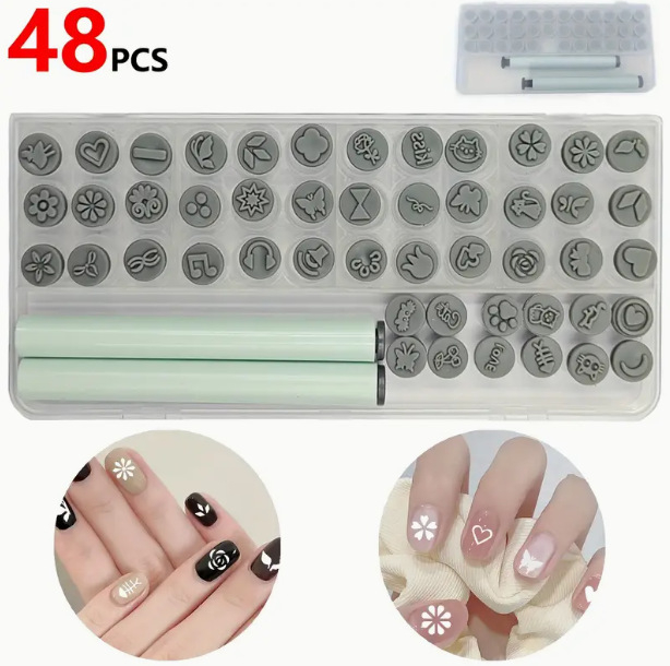 Комплект за маникюрни щампове с различни сменяеми дизайни и два съвпадащи държателя за писалка за DIY дизайни; налични в комплекти 6/18/36/48 части; материал: меко лепило.