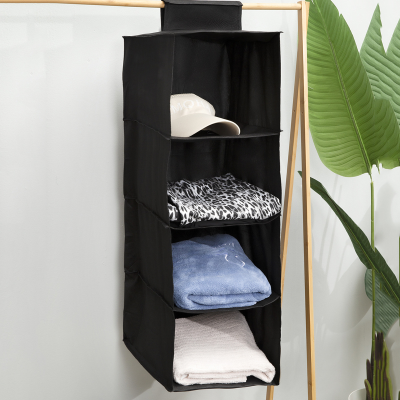 Geantă de depozitare atârnabilă, 4-straturi din material nețesut, model QS003, stil japonez 3D, pentru montaj pe perete sau atârnare în dulap