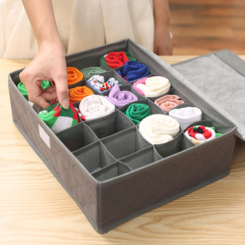 Κουτί αποθήκευσης εσωρούχων με 24 διαμερίσματα, από μη υφασμένο ύφασμα + χαρτόνι, πτυσσόμενο, με καπάκι, μπορεί να στοιβάζεται, χωρητικότητα 9 L