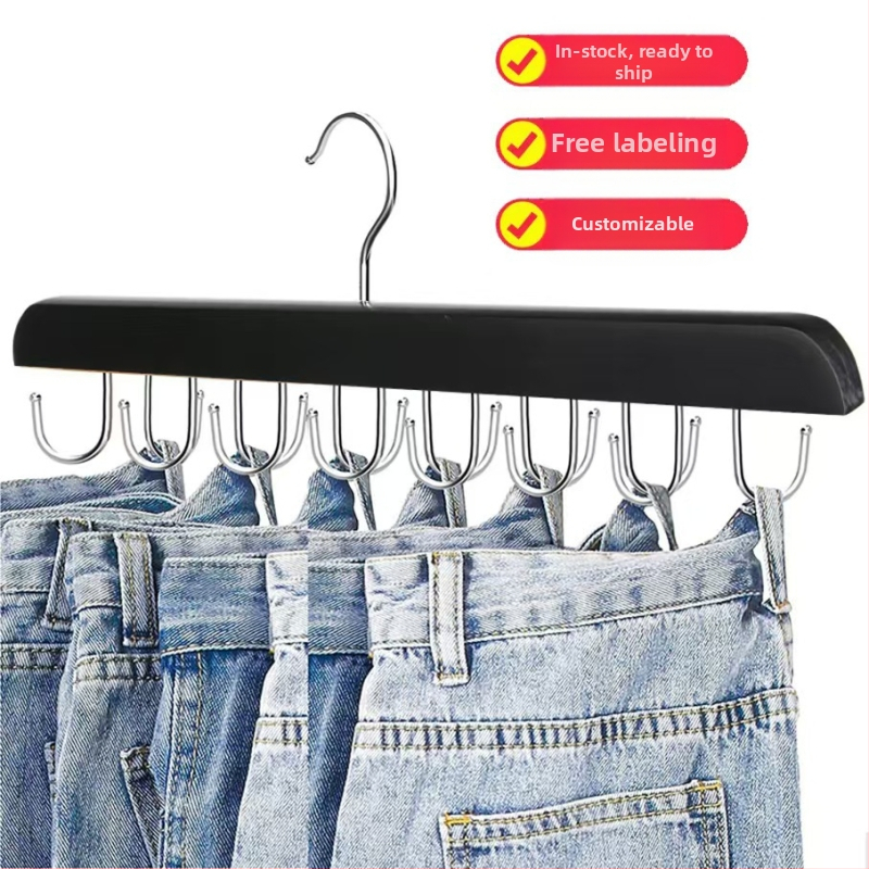 Стойка за панталони от дърво с 20 куки, въртяща се на 360°, за колани и вратовръзки, модерен минималистичен органайзер за дрехи