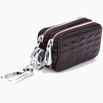 Atslēgu maciņš ar dubulto rāvējslēdzēju, īsta āda (pirmās pakāpes liellādas āda), vienkrāsains, modelis 541215, poliestera iekšpuse, pretzādzības funkcija