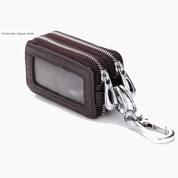 Atslēgu maciņš ar dubulto rāvējslēdzēju, īsta āda (pirmās pakāpes liellādas āda), vienkrāsains, modelis 541215, poliestera iekšpuse, pretzādzības funkcija