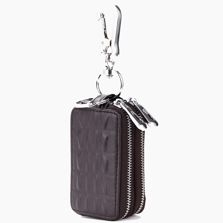 Raktų dėklas su dvipusiu užtrauktuku, tikra oda (pirmo sluoksnio karvių oda), vieno tono, modelis 541215, poliesterio pamušalas, anti-theft