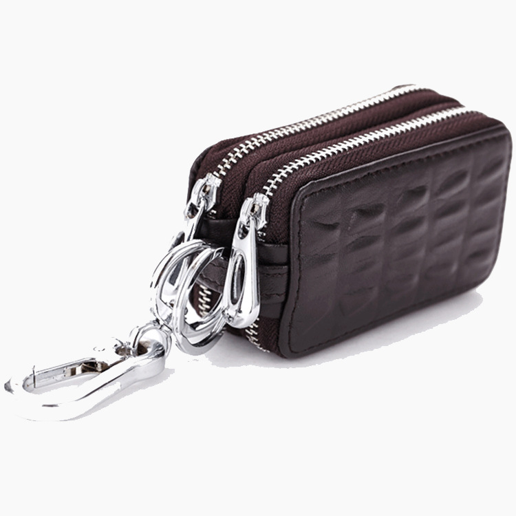 Raktų dėklas su dvipusiu užtrauktuku, tikra oda (pirmo sluoksnio karvių oda), vieno tono, modelis 541215, poliesterio pamušalas, anti-theft