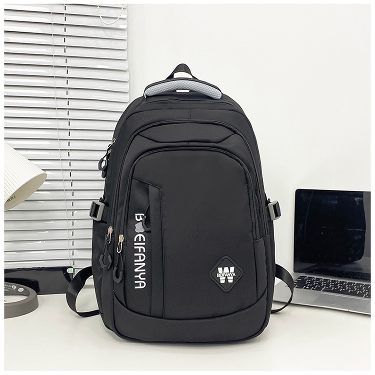 Uniszex nylon iskolai hátizsák, 20–35 literes kapacitás, 14 hüvelykes laptophoz illeszkedik, betűs mintázat, légpárnás vállpántok