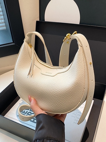 Crossbody τσάντα σε σχήμα φεγγαριού, αστικός μινιμαλισμός, PU δέρμα, φερμουάρ, εσωτερική θήκη ID