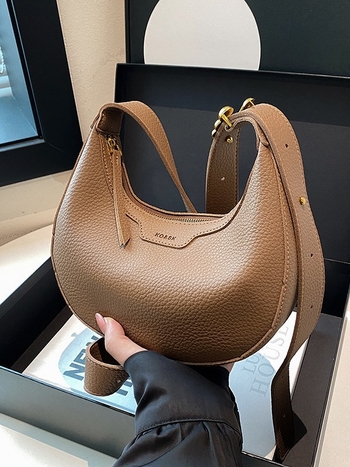 Crossbody τσάντα σε σχήμα φεγγαριού, αστικός μινιμαλισμός, PU δέρμα, φερμουάρ, εσωτερική θήκη ID