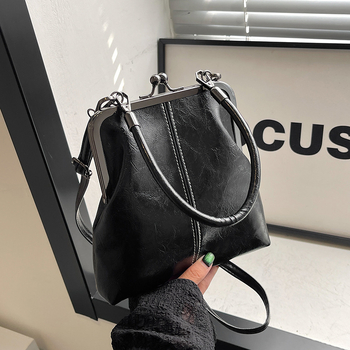 Γυναικεία τσάντα PU με κλείσιμο κλειδαριάς, κάθετης τετράγωνης μορφής και κρυφή τσέπη με φερμουάρ