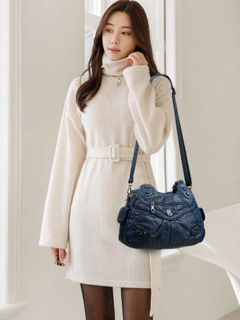 Γυναικεία τσάντα ώμου τύπου tote, PU υλικό, κατακόρυφο τετράγωνο σχήμα, άνοιγμα με φερμουάρ, εσωτερική τσέπη με φερμουάρ, τρεις ιμάντες