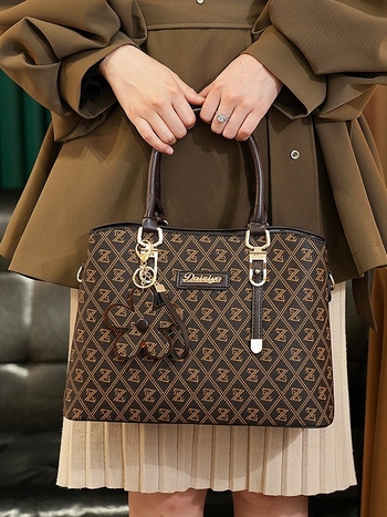 Daiziya Дамска чанта – PVC, с голям капацитет, хоризонтално квадратна форма, цип за отваряне, междинен слой, вътрешни джобове (джоб с цип, джоб за телефон, джоб за лаптоп)