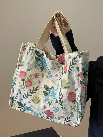 Τσάντα Tote καθημερινής χρήσης με μεγάλη χωρητικότητα — καμβάς, επένδυση πολυεστέρα, κάθετη τετράγωνη μορφή, φερμουάρ, τρισδιάστατη εξωτερική τσάντα